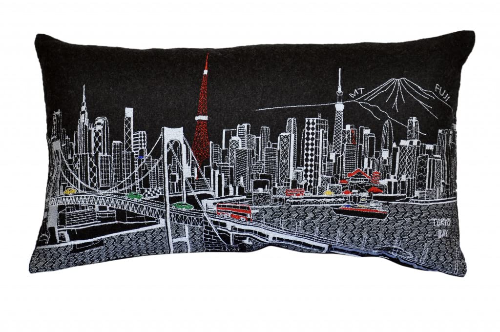 HomeRoots Grey 24' Black Tokyo Nighttime Skyline Lumbar Decorative Pillow