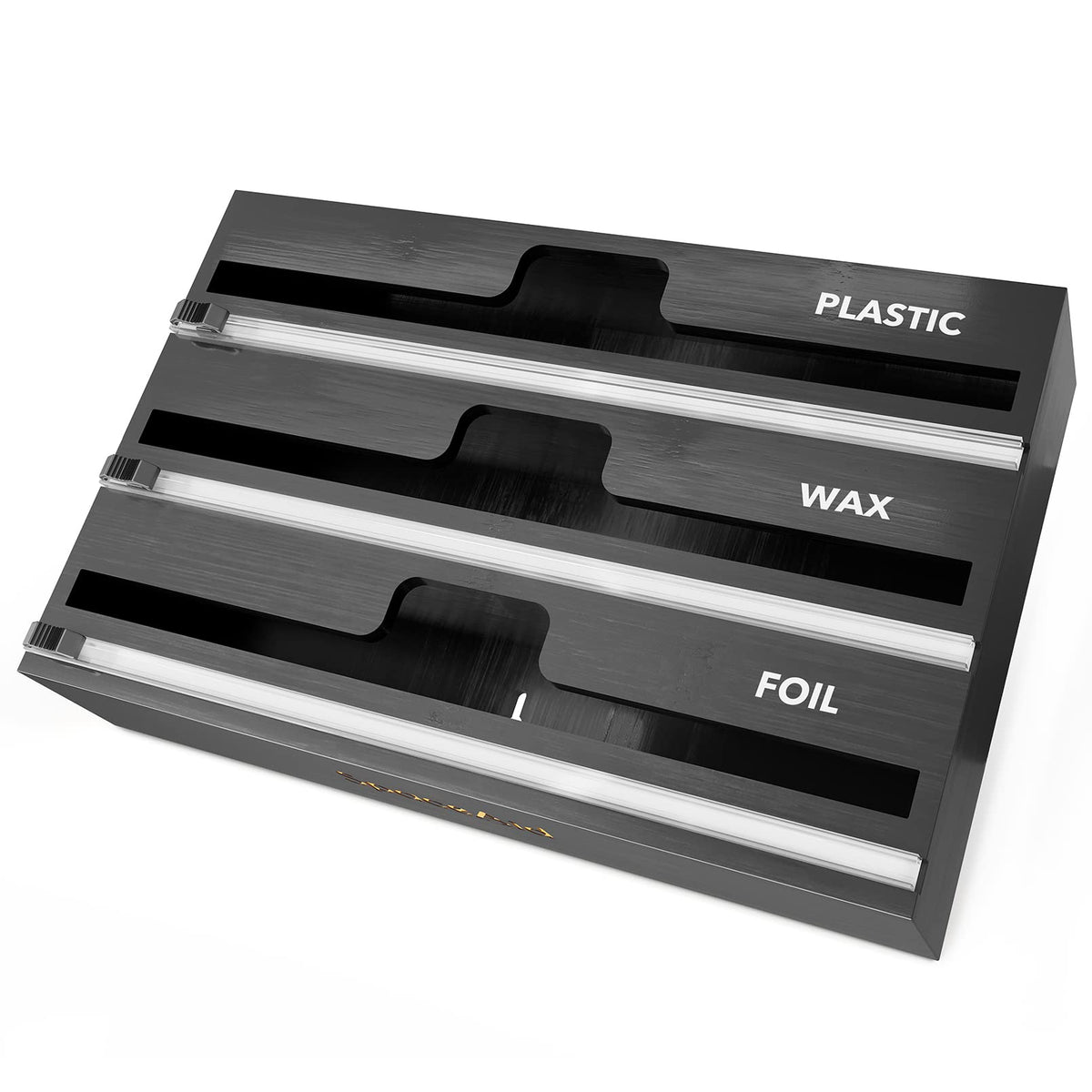 SpaceAid WrapNeat 3 in 1 Wrap Organizer with Cutter and Labels, Plastic Wrap, Aluminum Foil and Wax Bamboo Dispenser for Kitchen