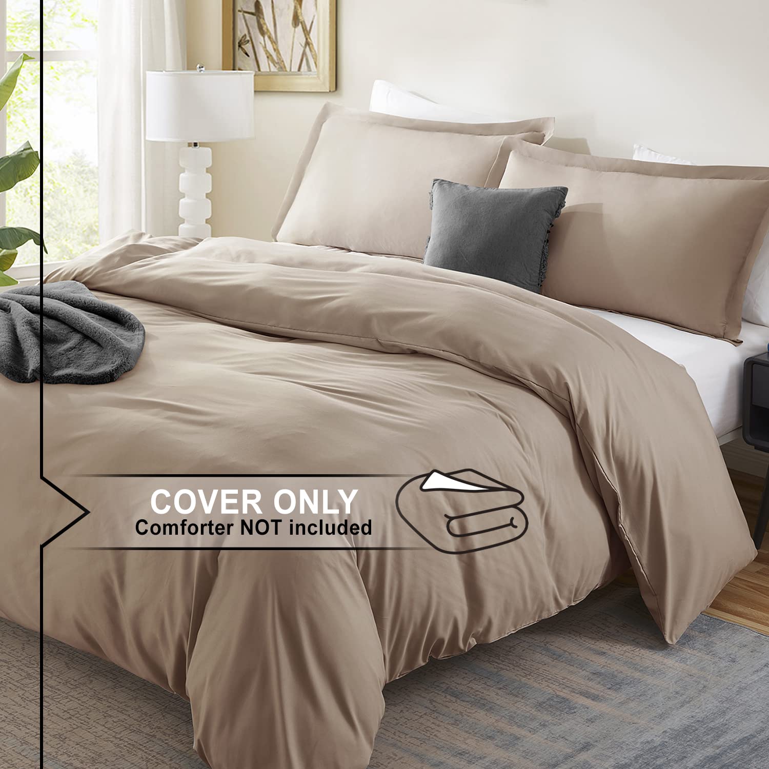 Nestl Khaki California King Duvet Cover Sets - Soft Double Brushed Cal King Duvet Cover, 3 Piece, With Button Closure, 1 Duvet C