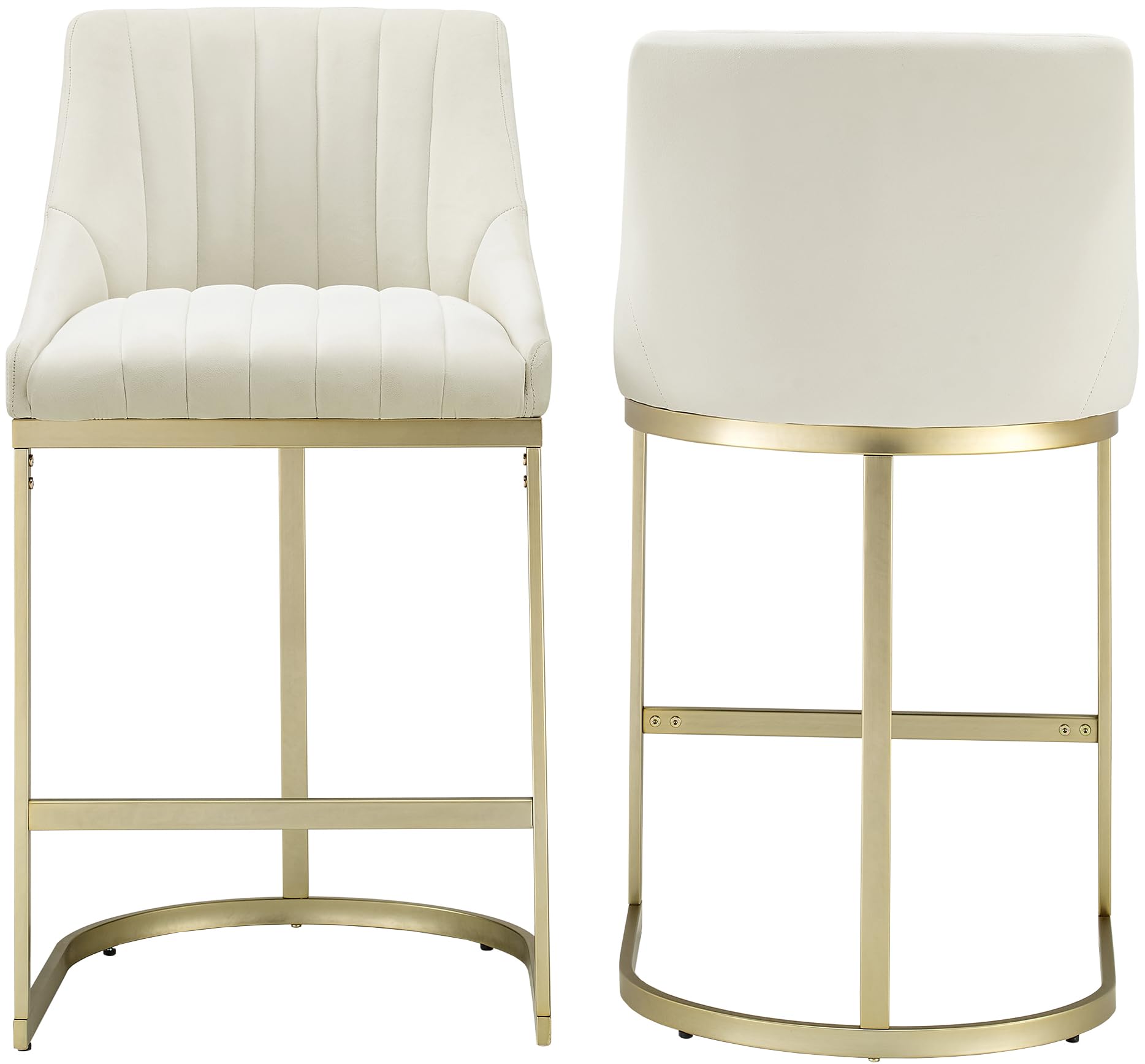Crosley Furniture Esme Upholstered Counter Height Bar Stools Set of 2, Kitchen and Dining Stool, Glam D?or, Creme/Gold