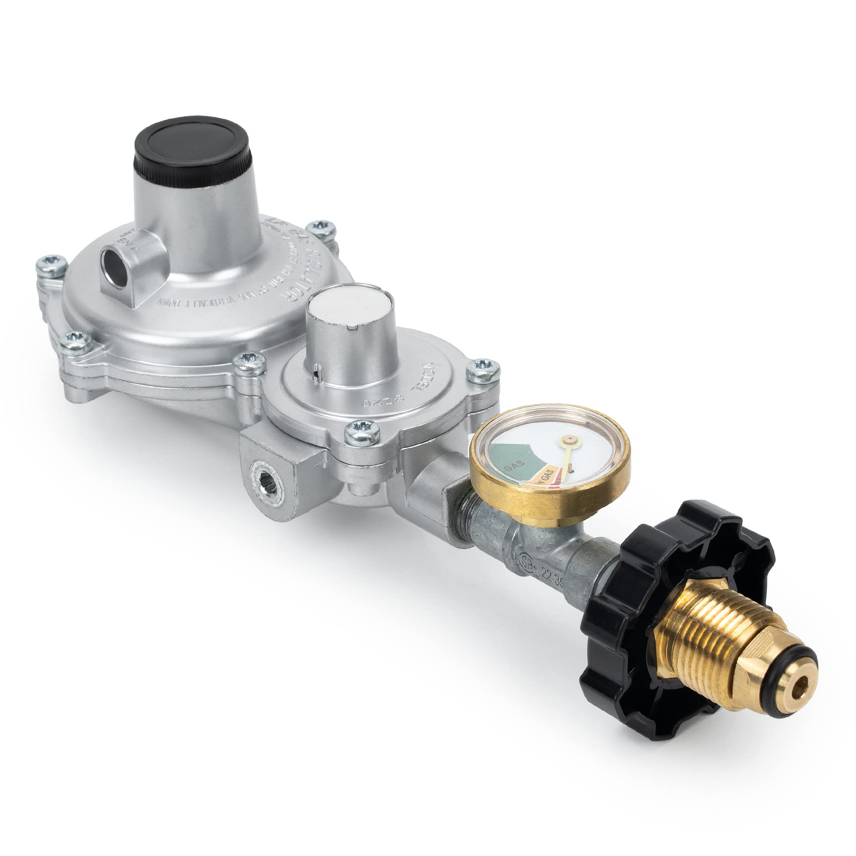 Stanbroil Horizontal Two Stage Propane Regulator With Gauge, Standard 3/8 Female Npt And P.O.L Tank Connection, Great For Gas Gr