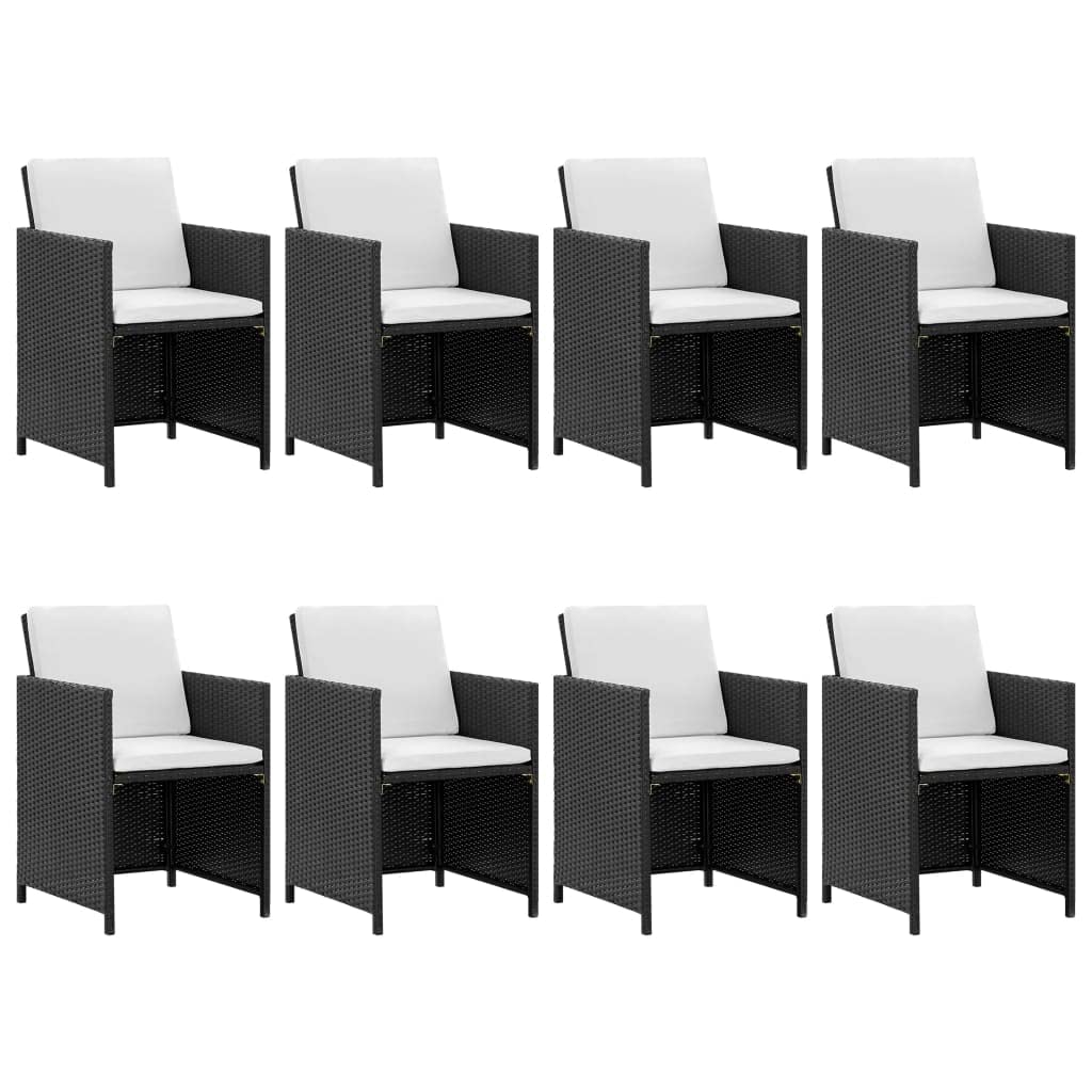 9 Piece Outdoor Dining Set with Cushions Poly Rattan Black