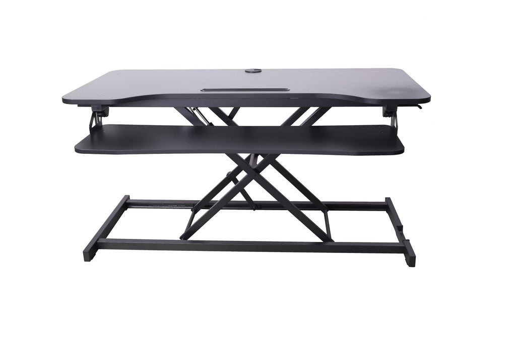 Rocelco 43" Height Adjustable Standing Desk Converter - Tall Sit Stand Up Tabletop Riser with Tablet Slot - Home Office Computer Workstation - Deep Keyboard Tray for Laptop Mouse - Black (R VADRB-43)
