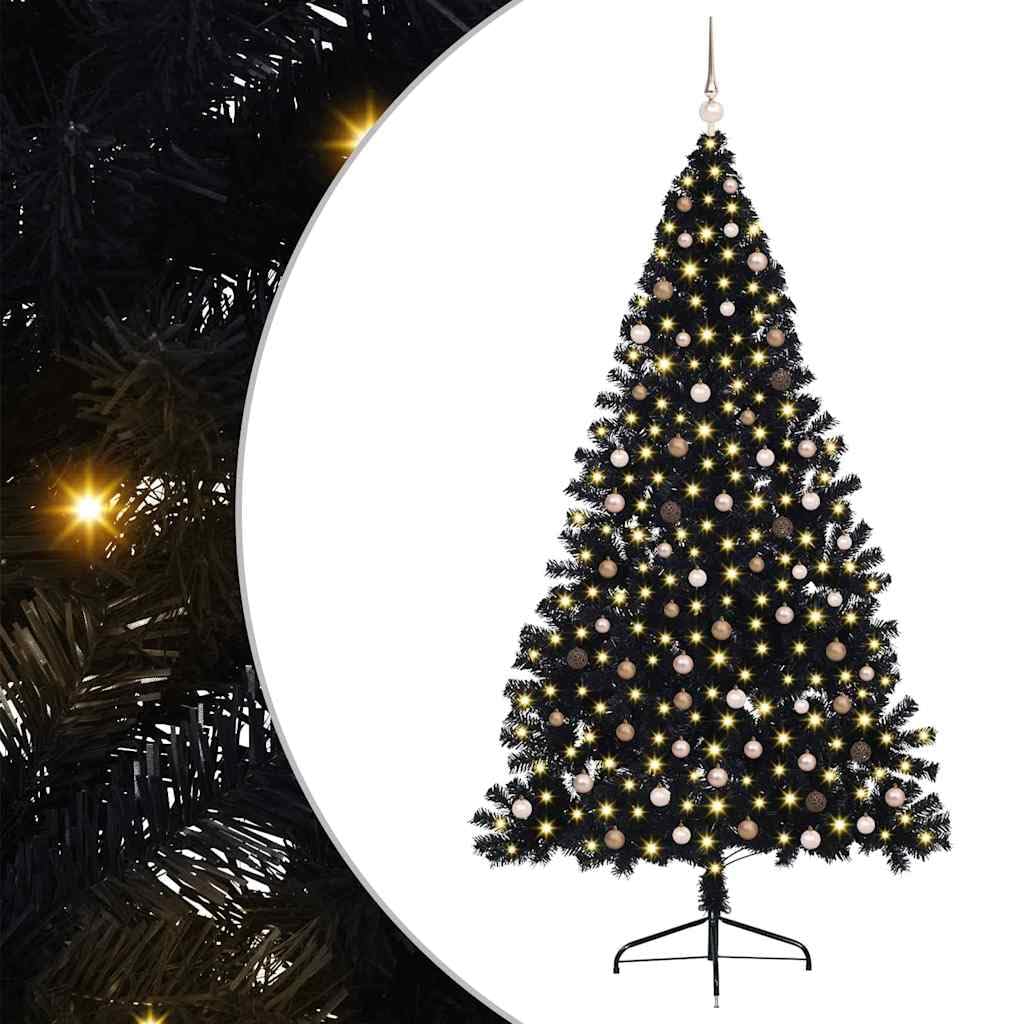 vidaXL Artificial Prelit Christmas Tree with 300 LEDs Black 94.5inch PVC