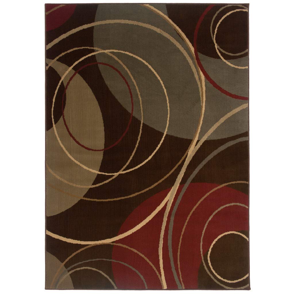 HomeRoots Polypropylene 5'x8' Brown and Red Abstract Area Rug