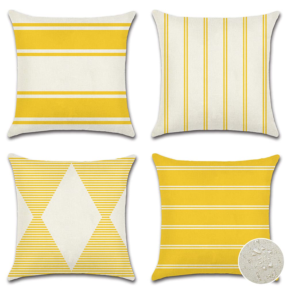 Otostar Outdoor Waterproof Pillow Covers 18X18 Inch Set Of 4 Geometry Linen Decorative Throw Pillow Covers Square Cushion Case G