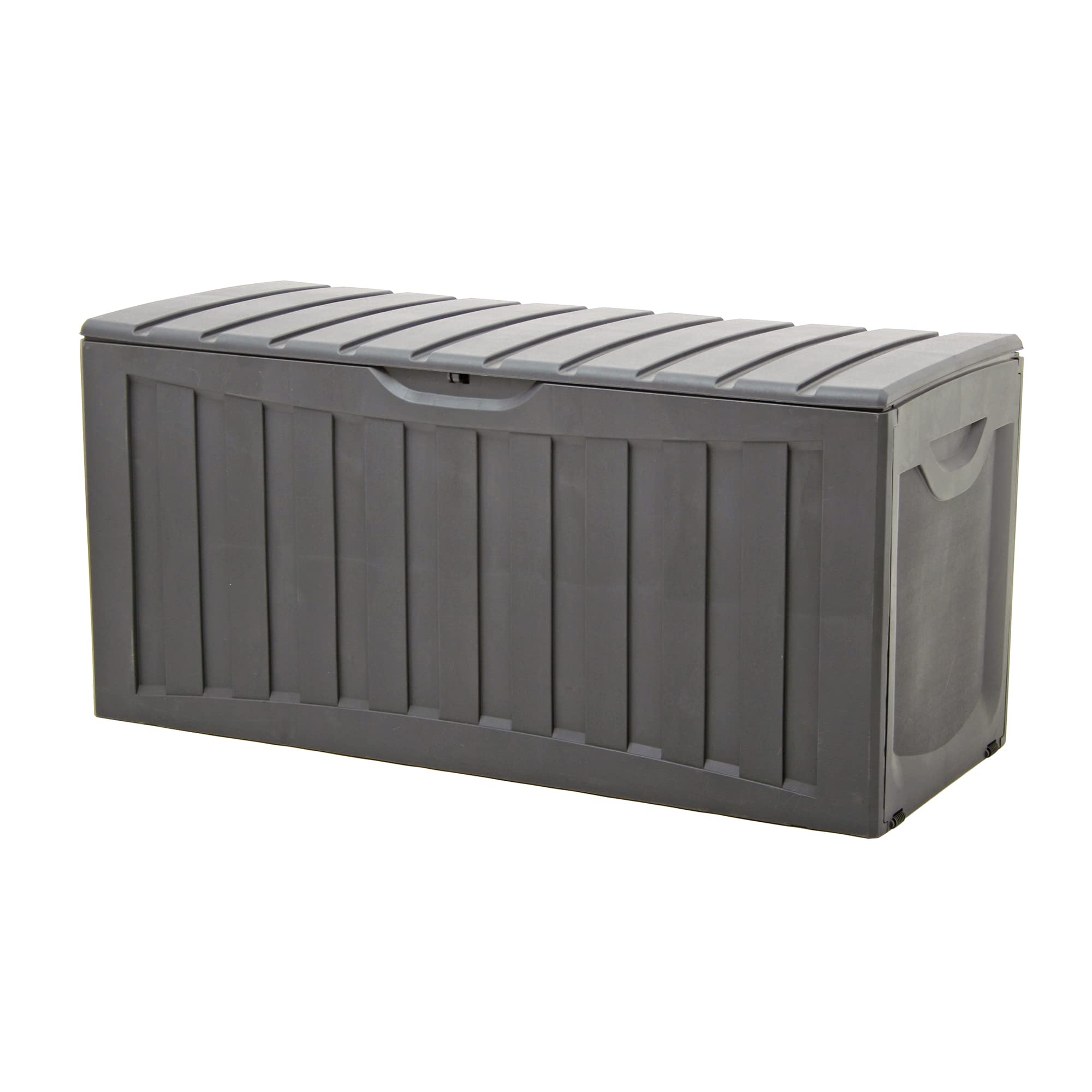 Ram Quality Products Heavy Duty 90 Gallon Plastic Lockable Outdoor Storage Deck Box With Roller Wheels For Gardening Tools, Gray