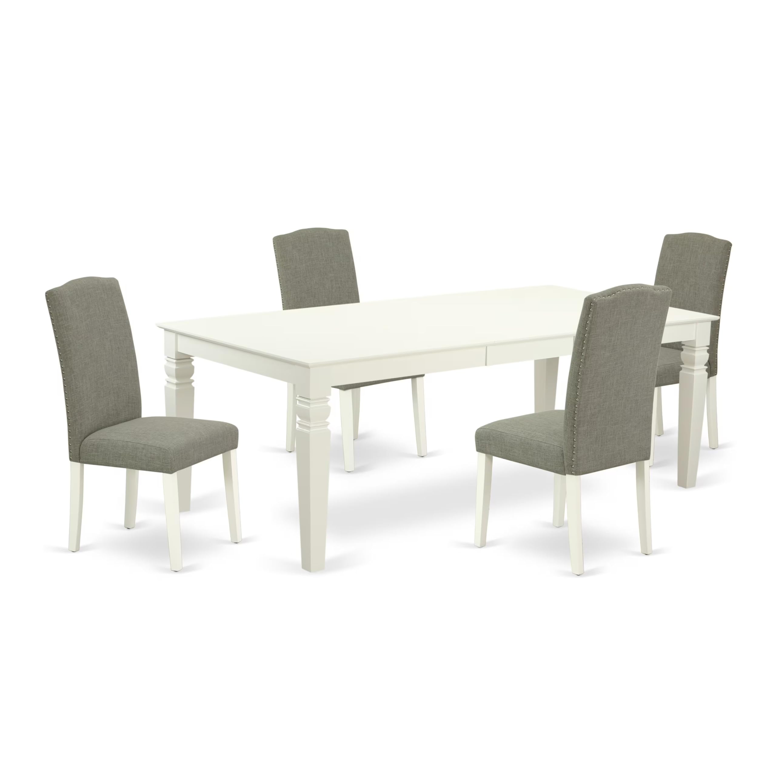 East West Furniture Lgen5-Lwh-06 5 Piece Dining Set Includes A Rectangle Dining Room Table With Butterfly Leaf And 4 Dark Shitake Linen Fabric Upholstered Chairs, 42X84 Inch, Linen White
