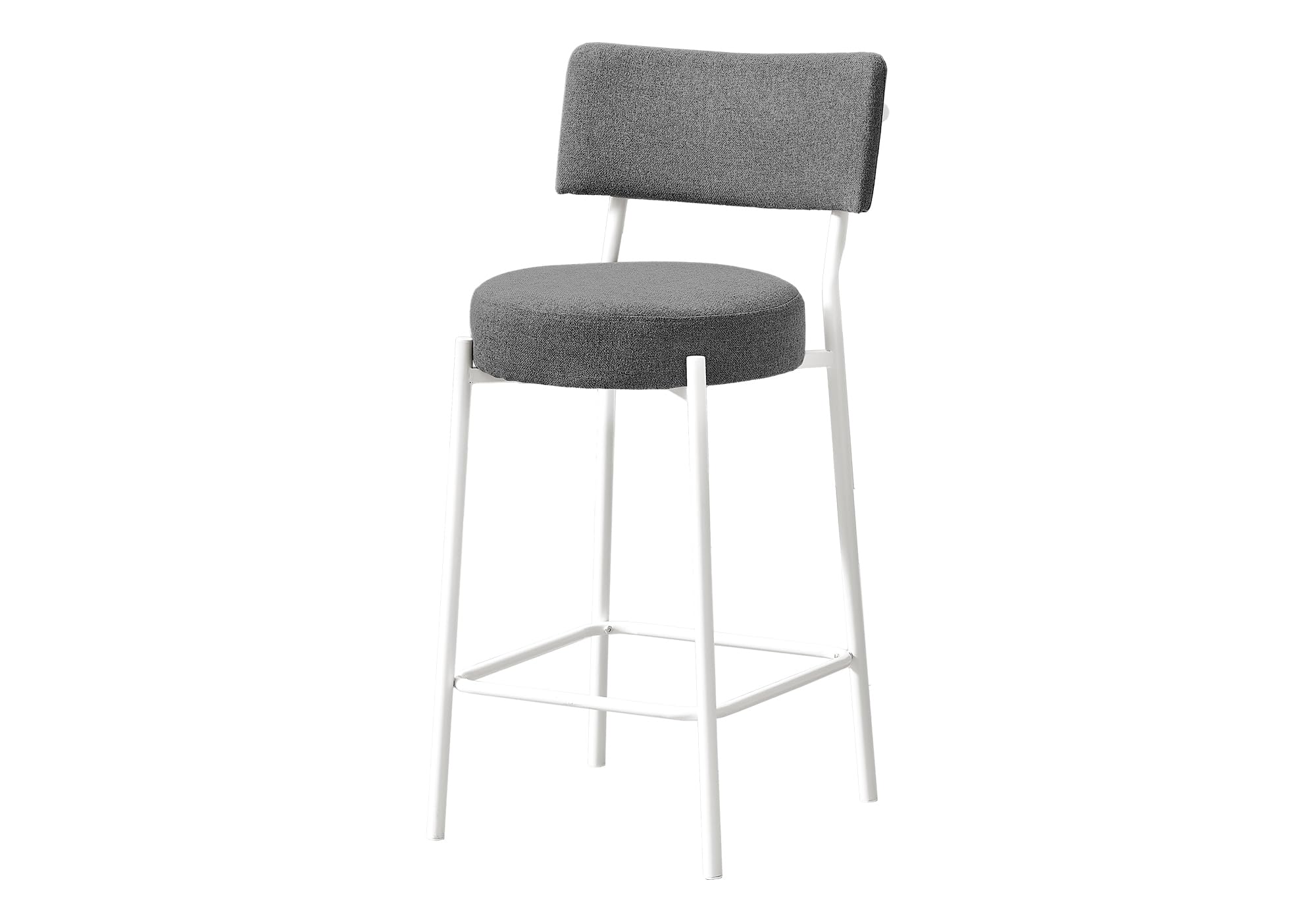 Monarch Specialties I 2247 Barstool, Counter Height, Set of 2, Kitchen, Grey Fabric, White Metal, Contemporary, Modern