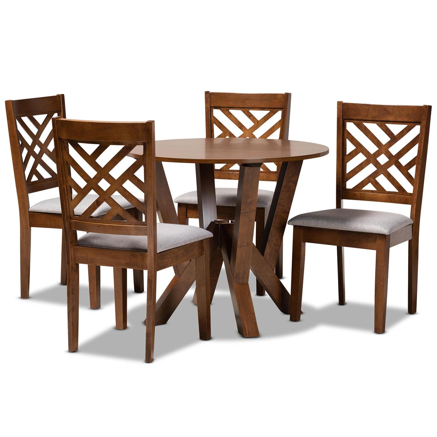 Baxton Studio Grey and Walnut 5-PC Dining Set Elise-Grey/Walnut-5PC Dining Set