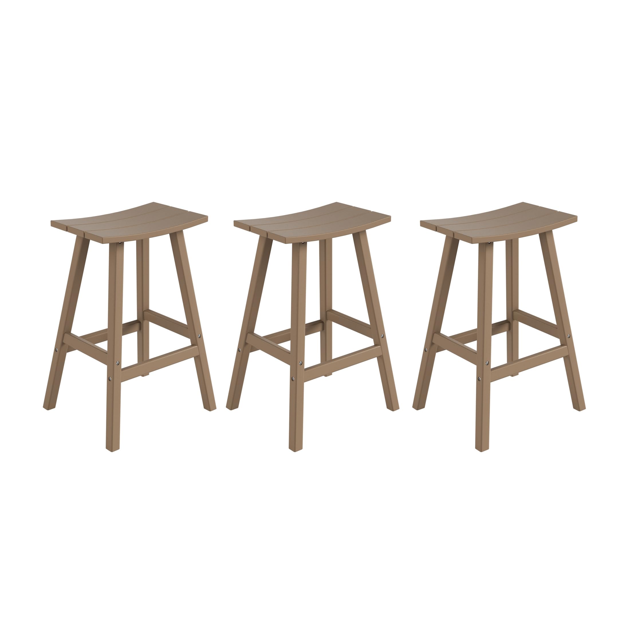 Costaelm All-Weather Bar Stools Set Of 3, 29' Height Outdoor Bar Stools, Adirondack Poly Patio Bar Stool For Patio, Deck, Kitchen Counter And Garden, Weathered Wood