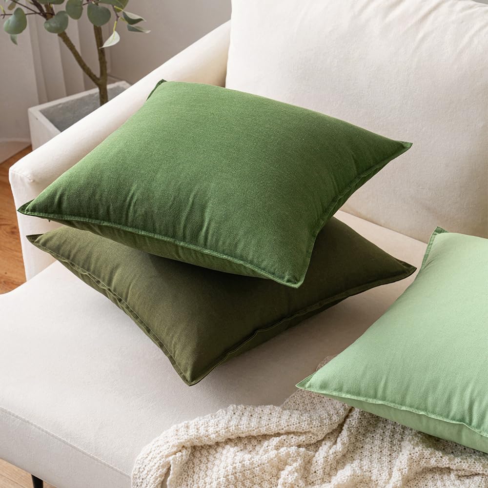 Miulee Pack Of 2 Moss Green Pillow Covers 24X24 Inch Decorative Couch Throw Pillow Covers Spring Linen Cushion Covers Set Modern Farmhouse Home Decor For Sofa Living Room Bed