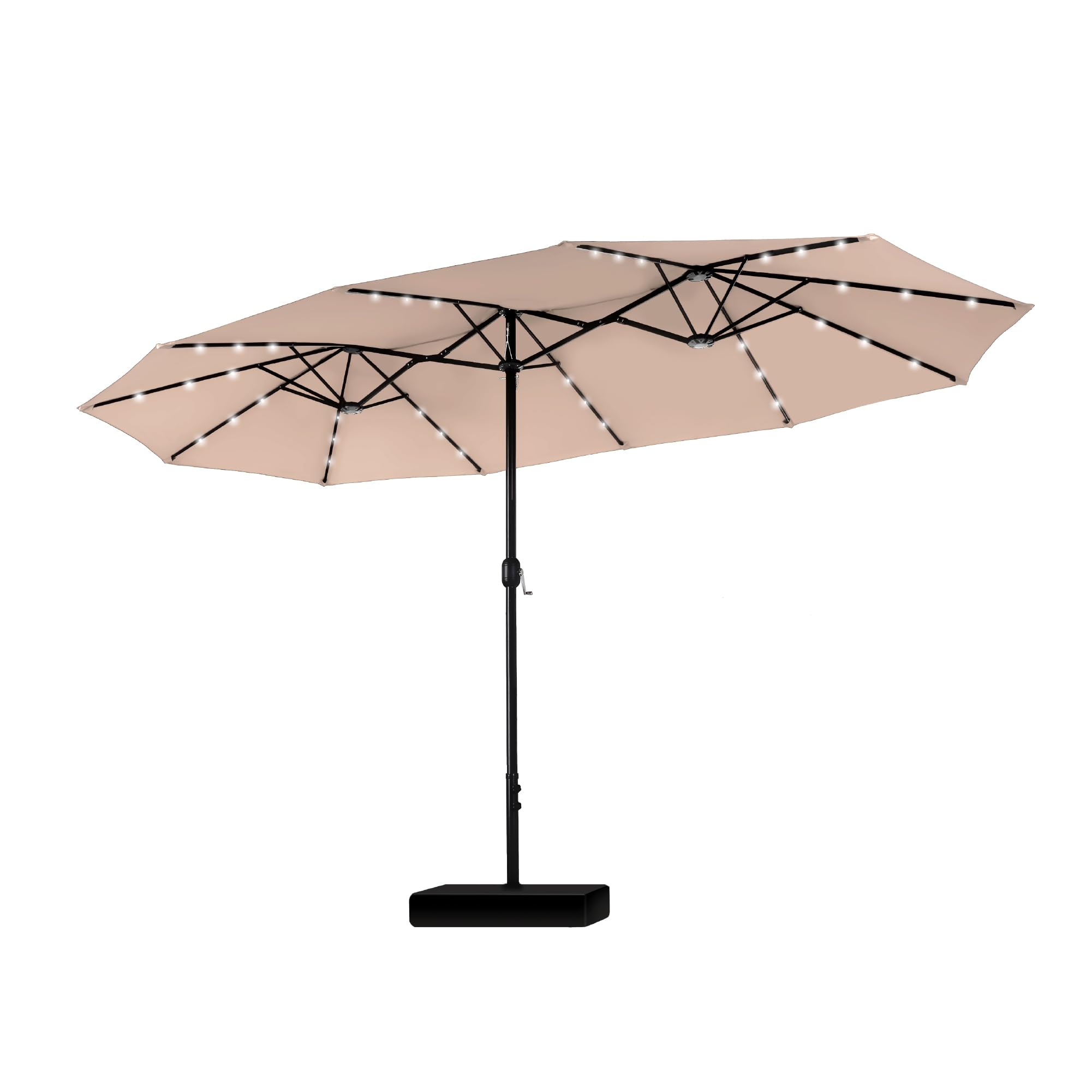 Phi Villa 15Ft Large Patio Umbrella With Base & Solar Lights, Double-Sided Outdoor Rectangle Umbrellas With 36 Led Lights, Umbre