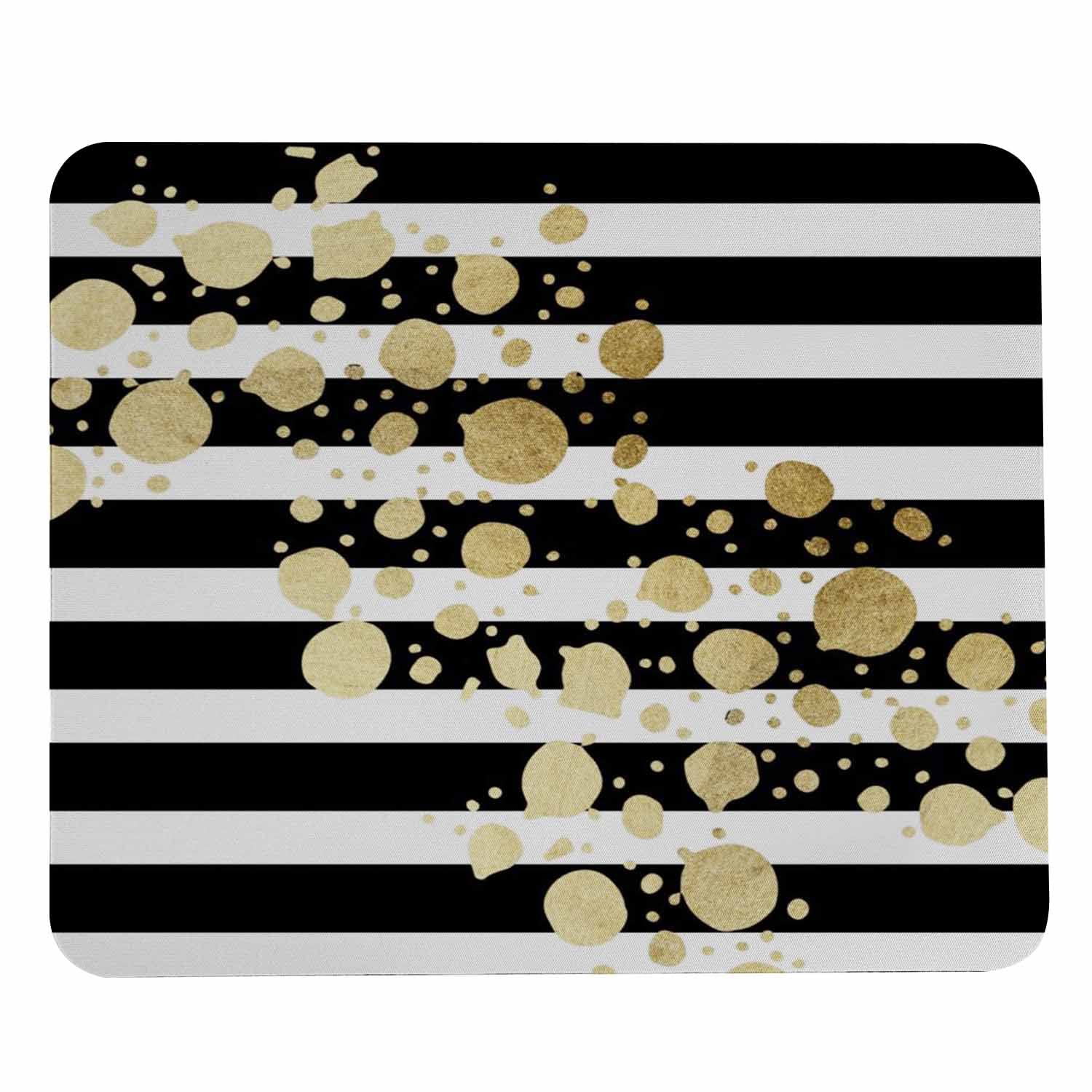 Pehede Mouse Pad Gold Polka Dots Black And White Stripes,Waterproof Office Mouse Pads Basics Gaming Computer Mouse Pad 7.9X9.5 I