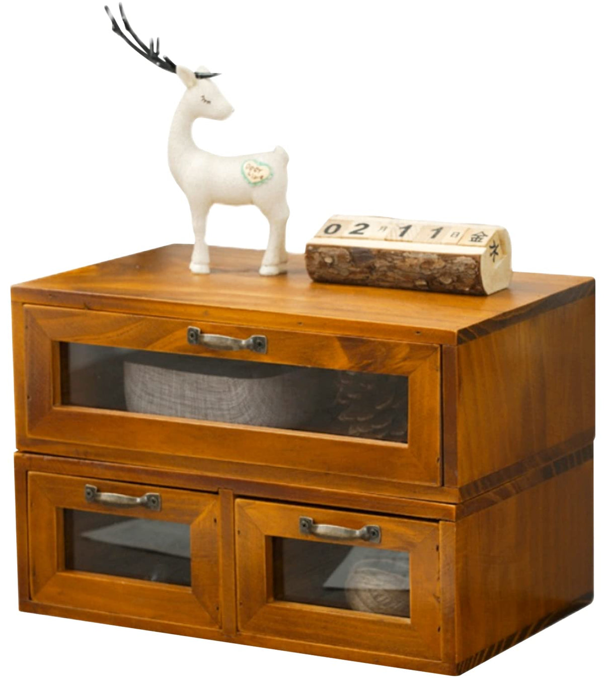2pc Stackable Storage Drawers  SeeThrough Wooden Storage Cabinets  2Level Desktop Organizing Cabinet with 3 Drawers  Solid