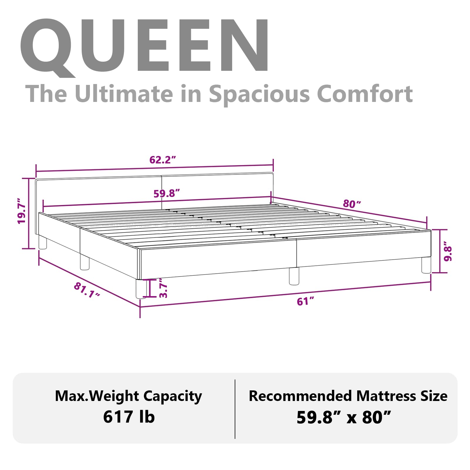 vidaXL Velvet Bed Frame Platform Bed, Scandinavian Style/Slats Support/No Box Spring Needed/Without Mattress/Easy Assembly, Dark Grey Queen Bed