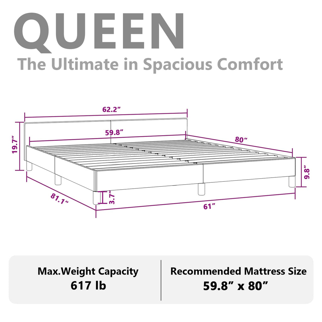 vidaXL Velvet Bed Frame Platform Bed, Scandinavian Style/Slats Support/No Box Spring Needed/Without Mattress/Easy Assembly, Light Grey Queen Bed
