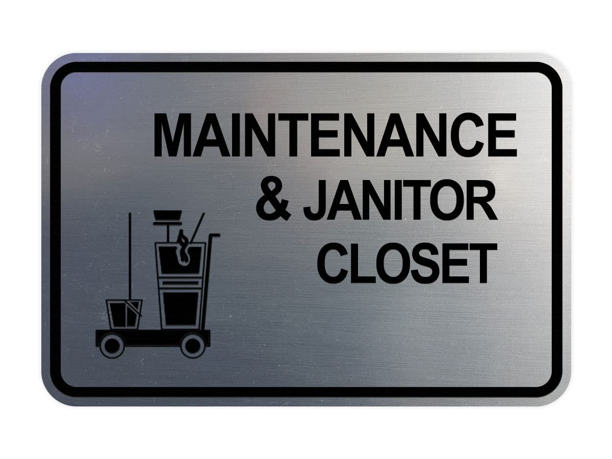 Signs Bylita Classic Framed Maintenance & Janitor Closet Sign (Brushed Silver) - Medium 1 Pack