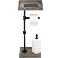 MyGift Vintage Gray Wood and Industrial Metal Pipe Freestanding Toilet Paper Roll Holder Dispenser Stand with Reserve Storage an