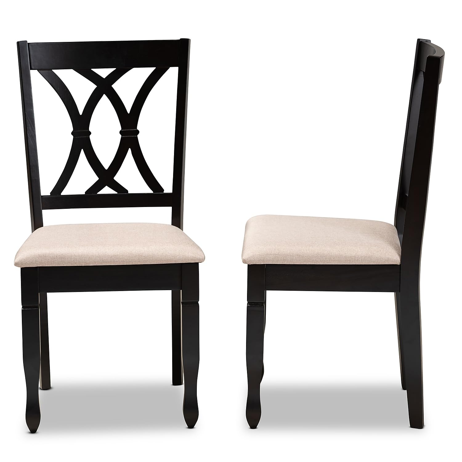 Baxton Studio Reneau Contemporary Fabric Dining Chair, Sand Brown and Espresso, 2/Set (162-2PC-10527HT)