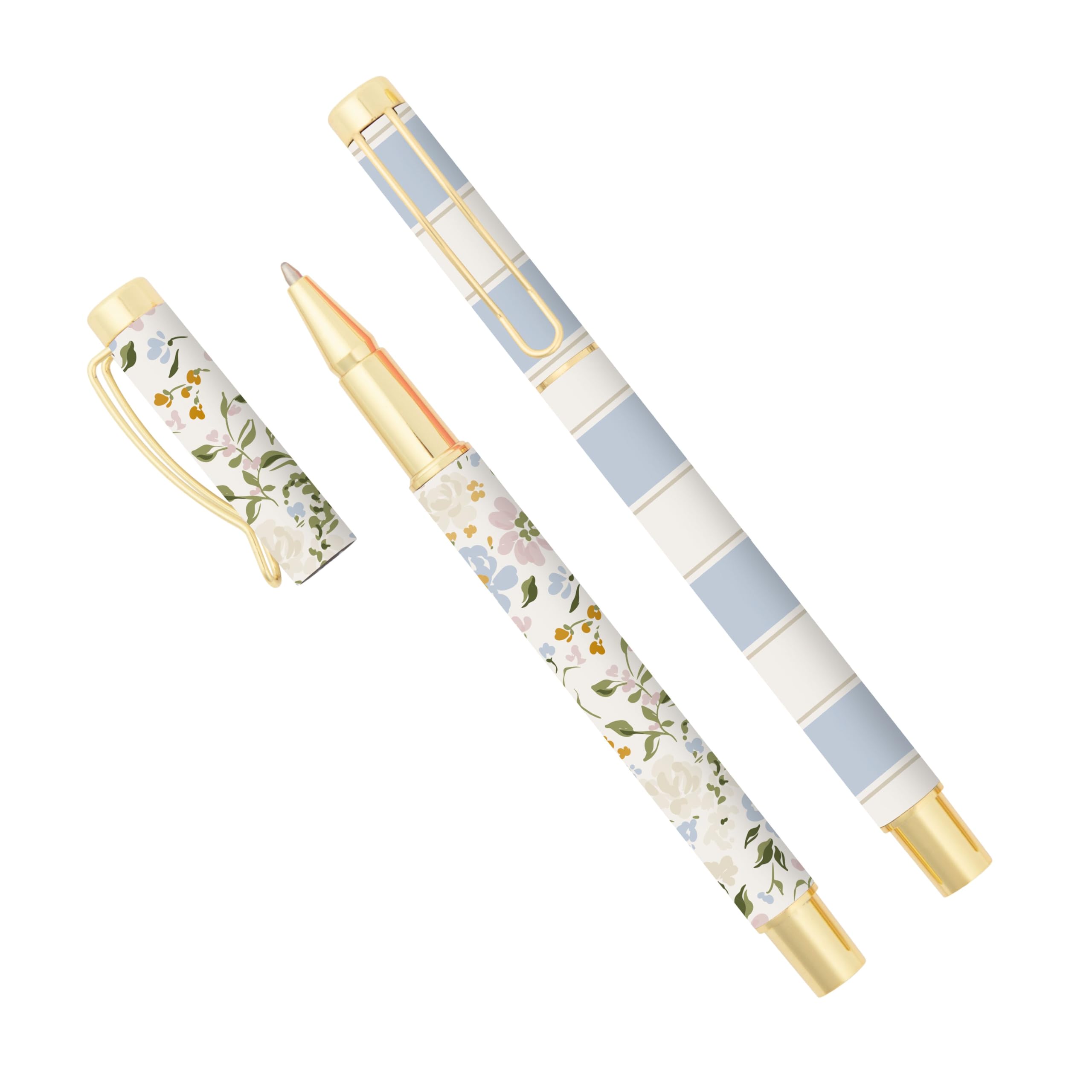 Sweet Water Decor Floral Metal Pen Set for Home and Office, Refillable Pens with Black Ink, Cute Balllpoint Pens for Women, Desk