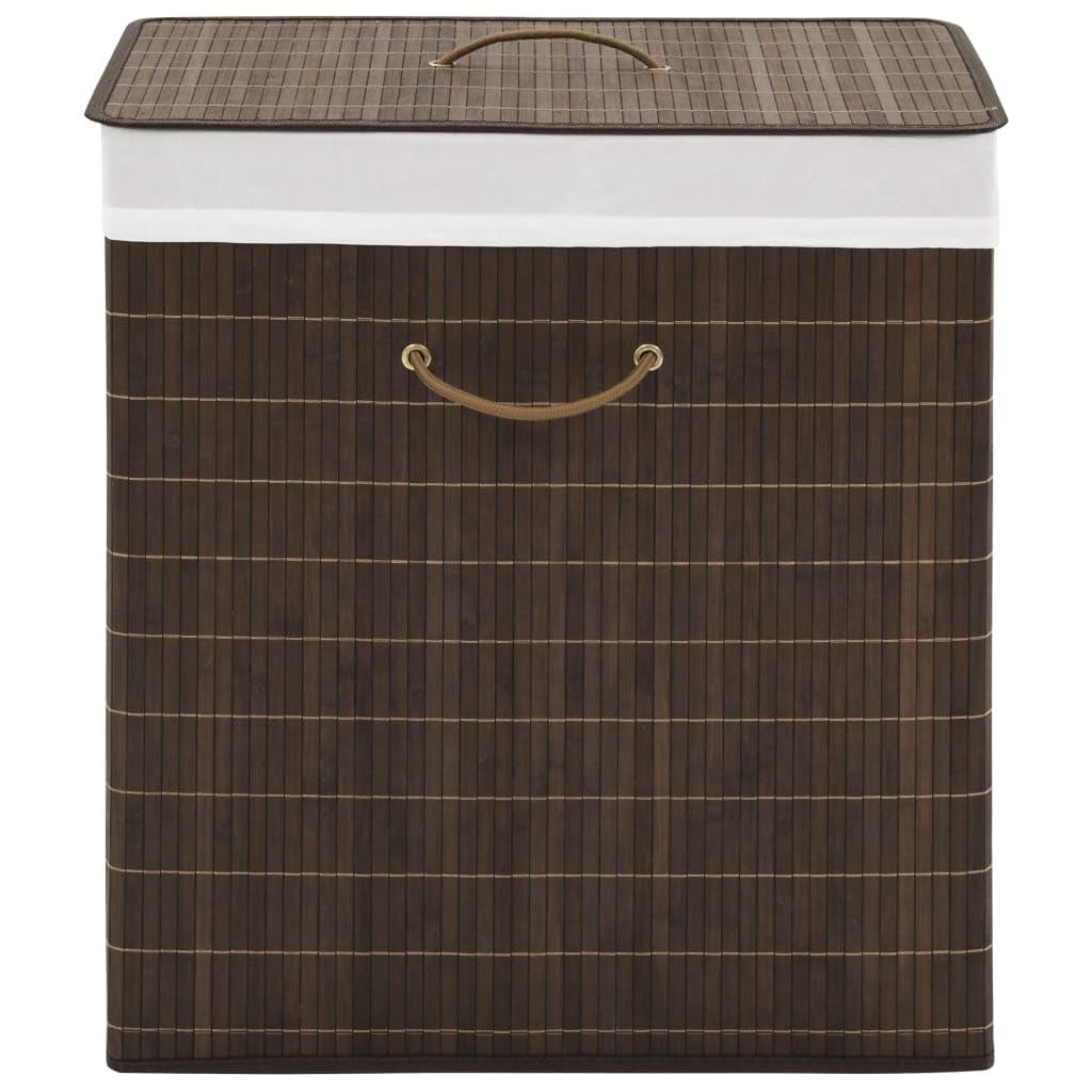 'vidaXL Eco-friendly Bamboo Laundry Bin, Rectangular, Dark Brown, Lightweight and Dismantlable, with Removable Polyester Fabric Liner