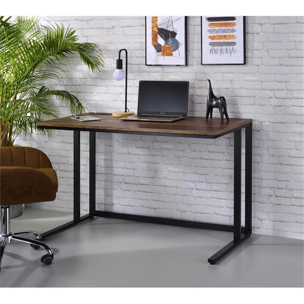 Acme Tyrese Wooden Rectangle Top Writing Desk With Usb Port In Walnut And Black