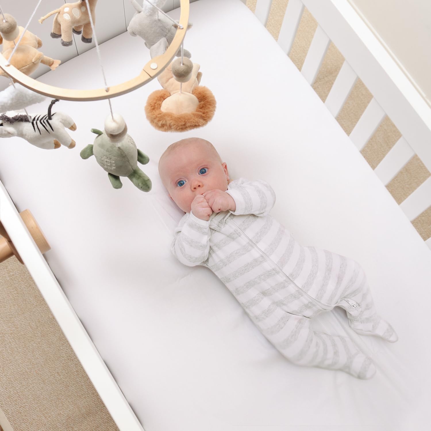 The Peanutshell Safari Crib Mobile For Boys Or Girls, Wooden Musical Baby Mobiles With 12 Lullabies, Elephant, Giraffe, Zebra, M