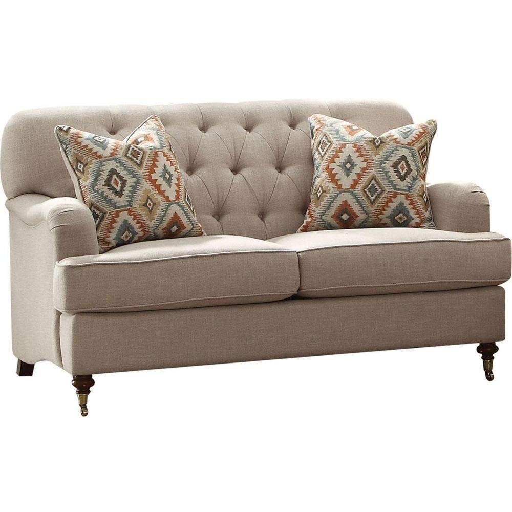 Acme Alianza Loveseat (with 2 Pillows) in Beige Fabric