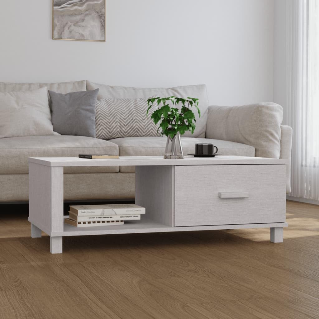 vidaXL HAMAR Rectangular Coffee Table - White Solid Pinewood Construction with Spacious Storage Drawer and Compartment - Ideal for Living Room
