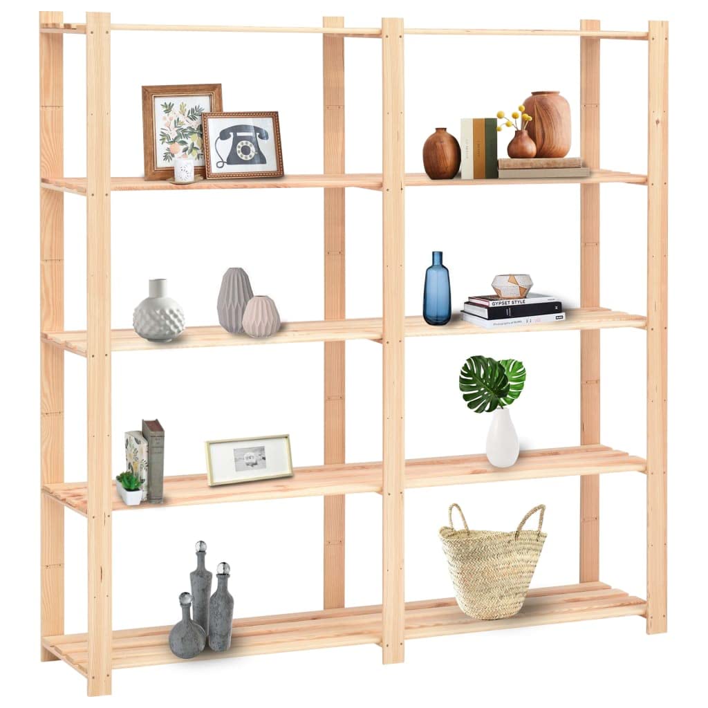 vidaXL Solid Pinewood 5-Tier Storage Rack - 66.9&quot;x15&quot;x66.9&quot;, Perfect for Kitchen, Laundry Room, Basement, Office & Garage, Easy to Assemble, Maximum Load 1102.3 lb, Beige