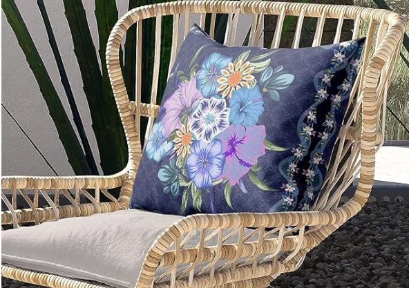 HomeRoots 28x28 Indigo Yellow DarkBlue Blown Seam Broadcloth Floral Throw Pillow