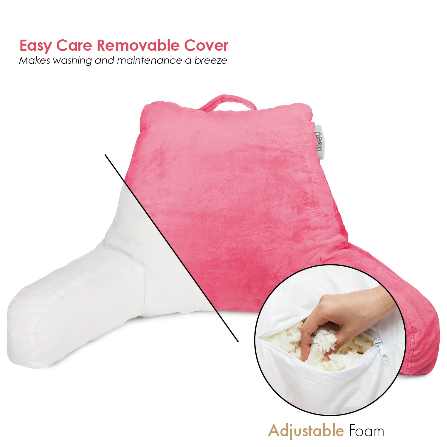 Nestl Reading Pillow For Kids, Small Bed Pillow, Back Pillow For Sitting In Bed, Memory Foam Gaming Pillow, Reading & Bed Rest Pillows, Light Pink Back Pillow For Bed, Arm Pillow With Pockets