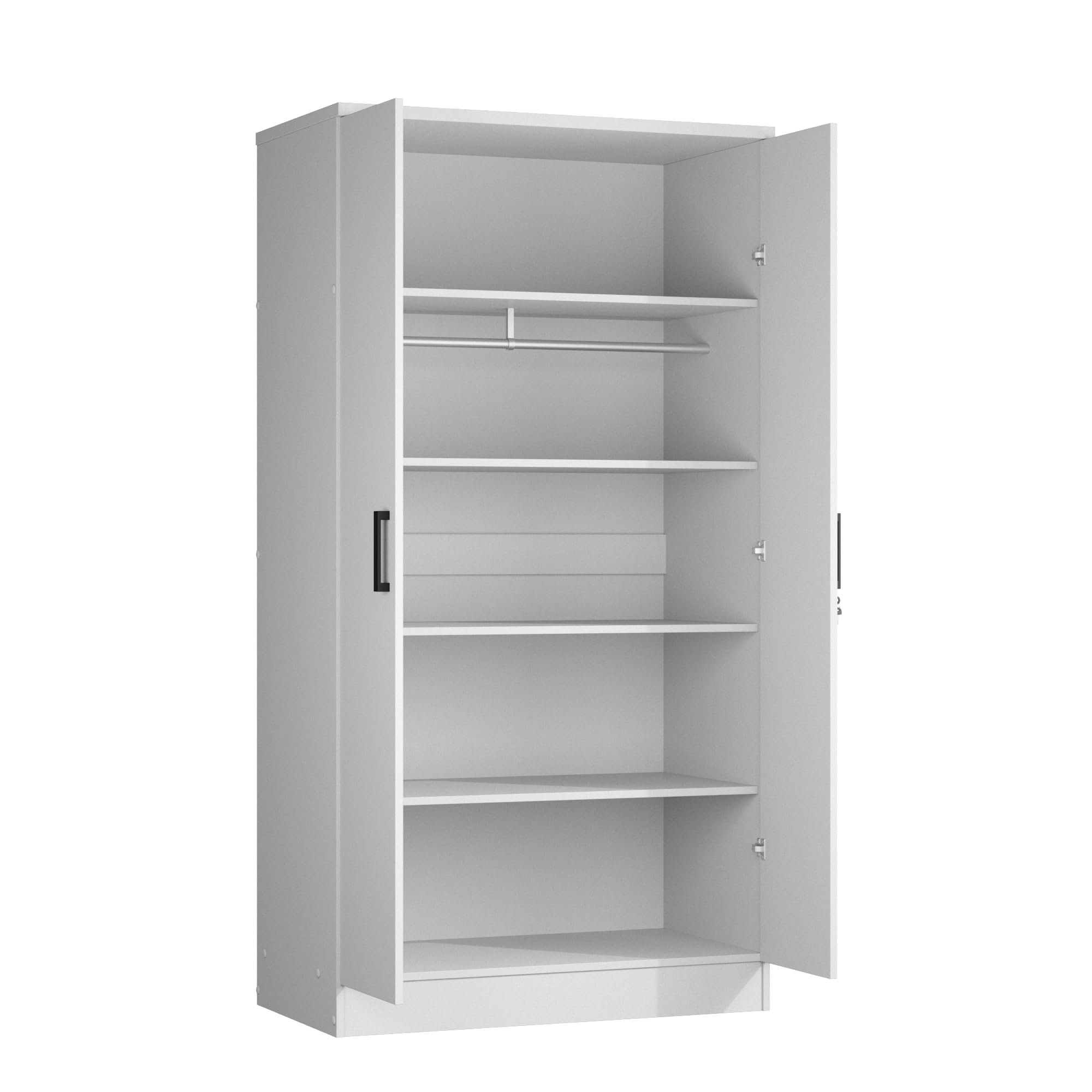 Woodpeckers Furniture And Mattress 2 Doors Wardrobe with Shelves (White)