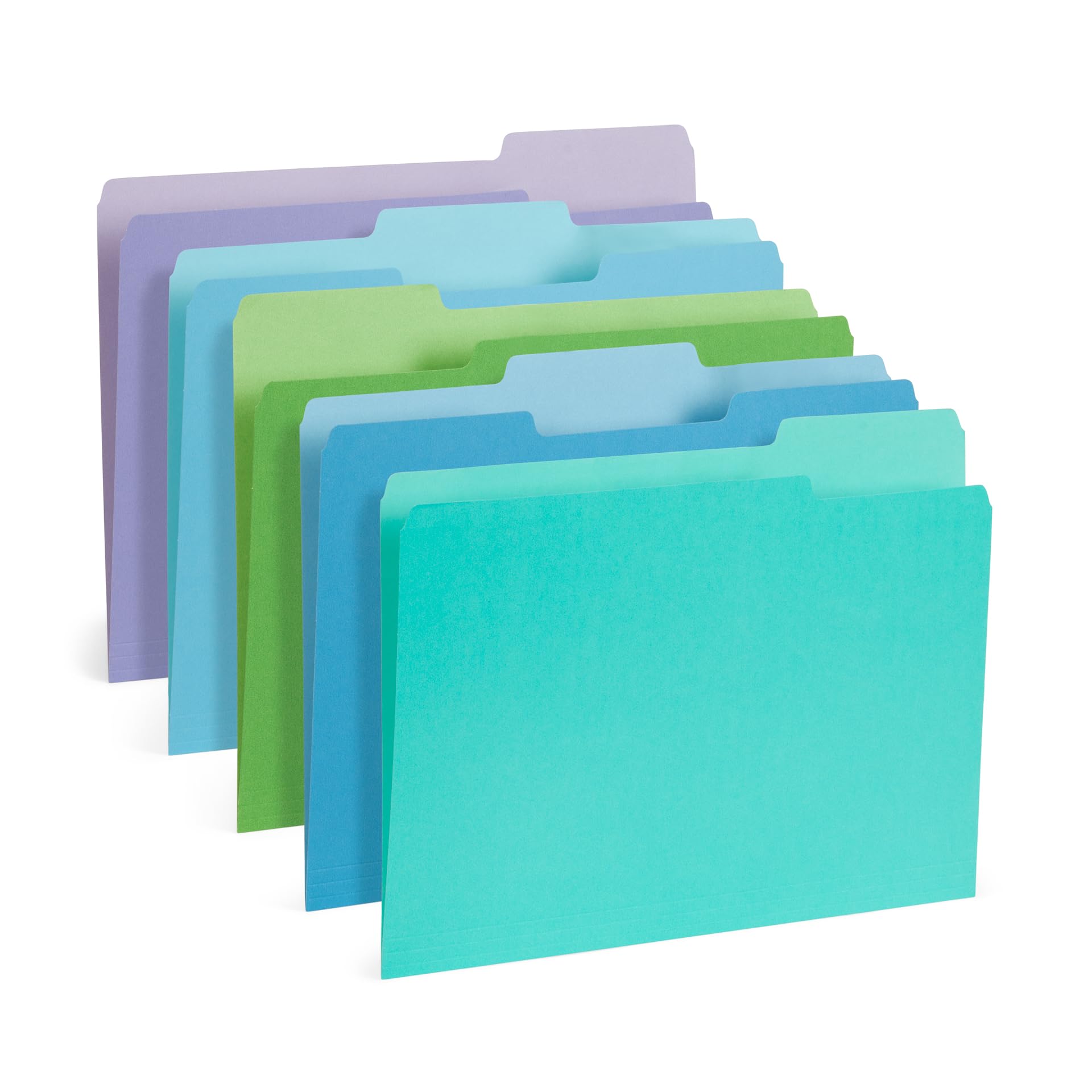 100 Blue Summit Supplies Colored File Folders - Ocean Tone Colors, 1/3 Cut Tabs, Letter Size, 11Pt Durable Paper, Decorative Col