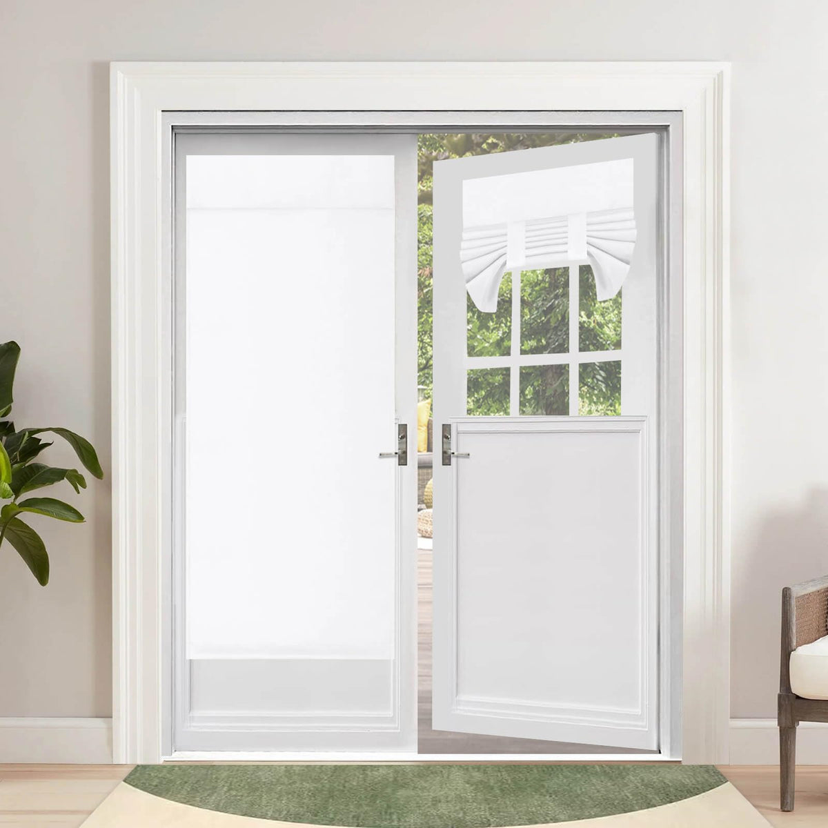 Outdoorlines Blackout French Door Curtains, Privacy Thermal Insulated Tie Up Glass Shades, Easy To Install Tricia Window Drapes, Front Door Curtain, W26 X L68 Inch, White, 2 Panels