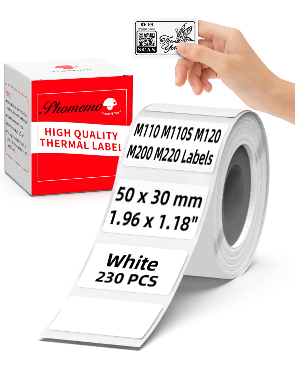 M200 Label White M110 Labels 50X30Mm For M120 M200 M220 M110S M221 Printer - 1.96X 1.18' 230Pcs M110 Label Square/Memoking M200