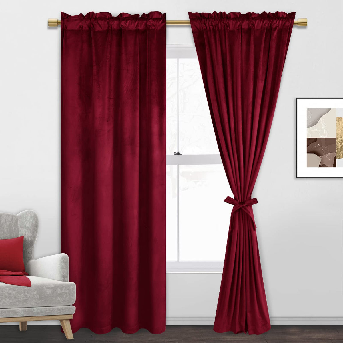 Jiuzhen Blackout Velvet Curtains Thermal Insulated Curtains & Drapes 72 Inch Long Rod Pocket Noise Reducing Window Treatments Li
