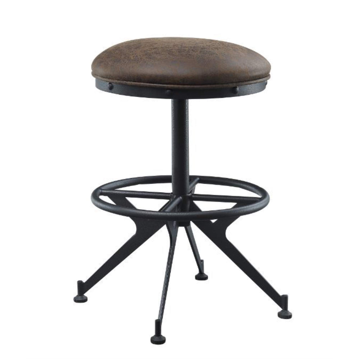 Acme Zangief Fabric Round Counter Height Stool in Salvaged Brown and Black