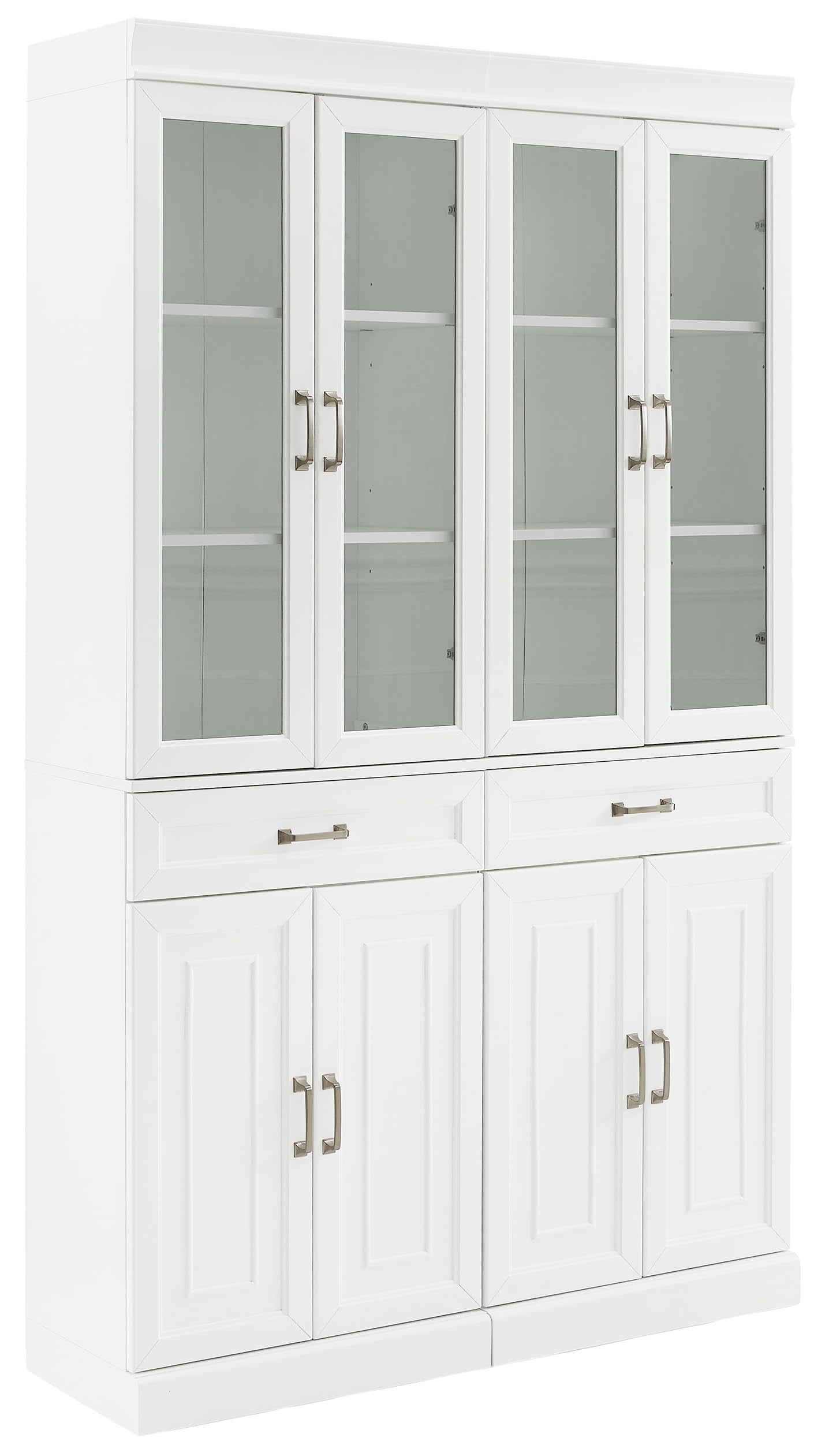 Crosley Furniture Stanton 2-Piece Glass Door Kitchen Storage Pantry Cabinet with Shelves Dining, Laundry Room, White