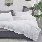 Luxlovery White Ruffle Comforter Set Full Farmhouse Boho Bedding Comforter Set Plain White Shabby Chic Solid Cotton Blanket Quil