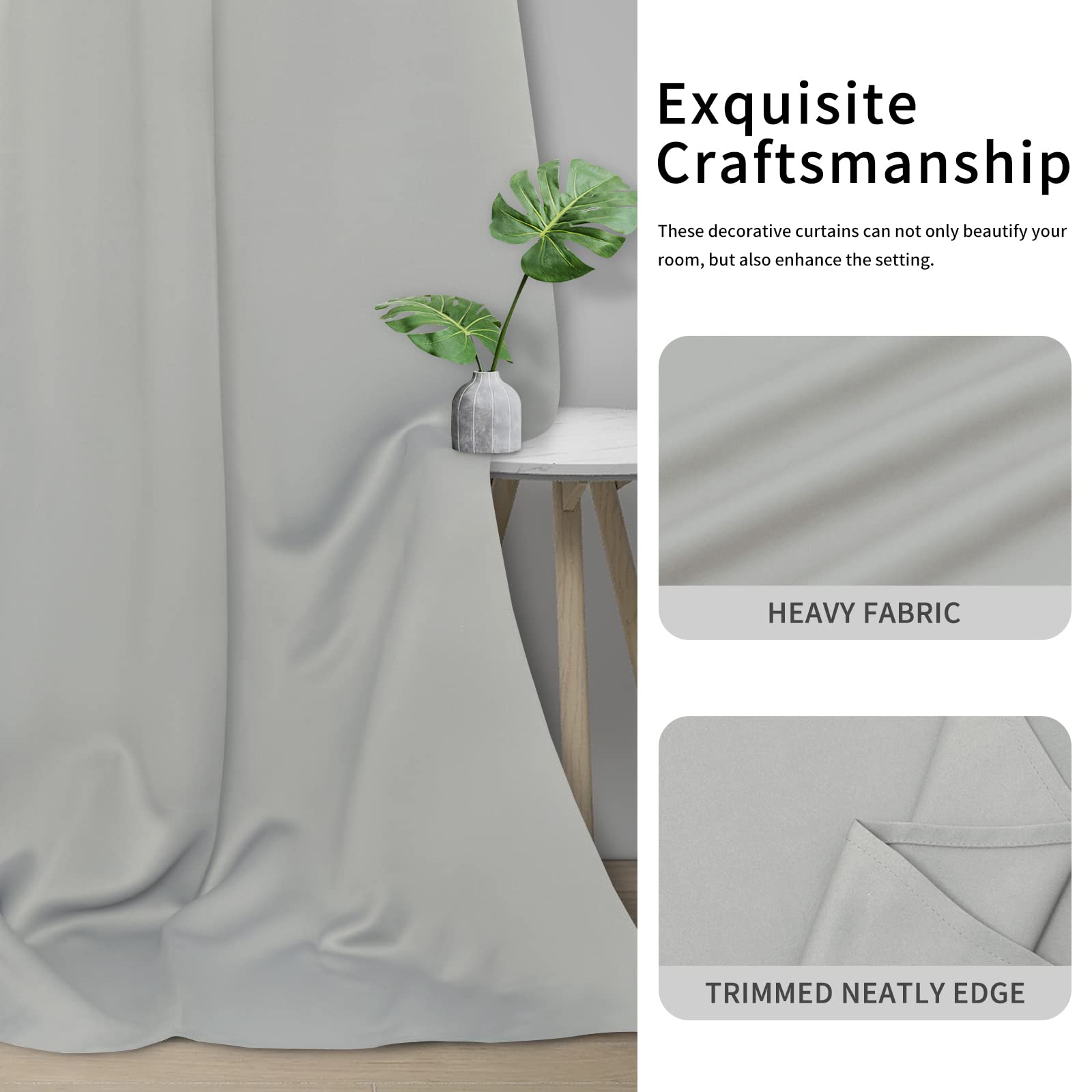 Easy-Going Blackout Curtains For Bedroom, Solid Thermal Insulated Grommet And Noise Reduction Window Drapes, Room Darkening Curtains For Living Room, 2 Panels(46X84 In, Greyish White)