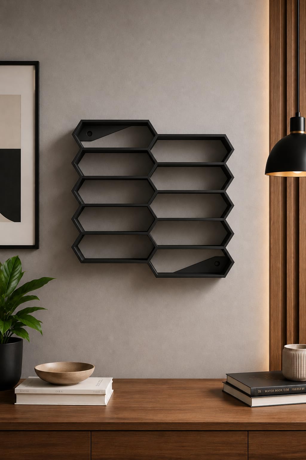 Protoforge Honeycomb WallMounted Display Shelf, Geometric Hexagon Organiser For Collectibles, Miniature Cars And Home Decor