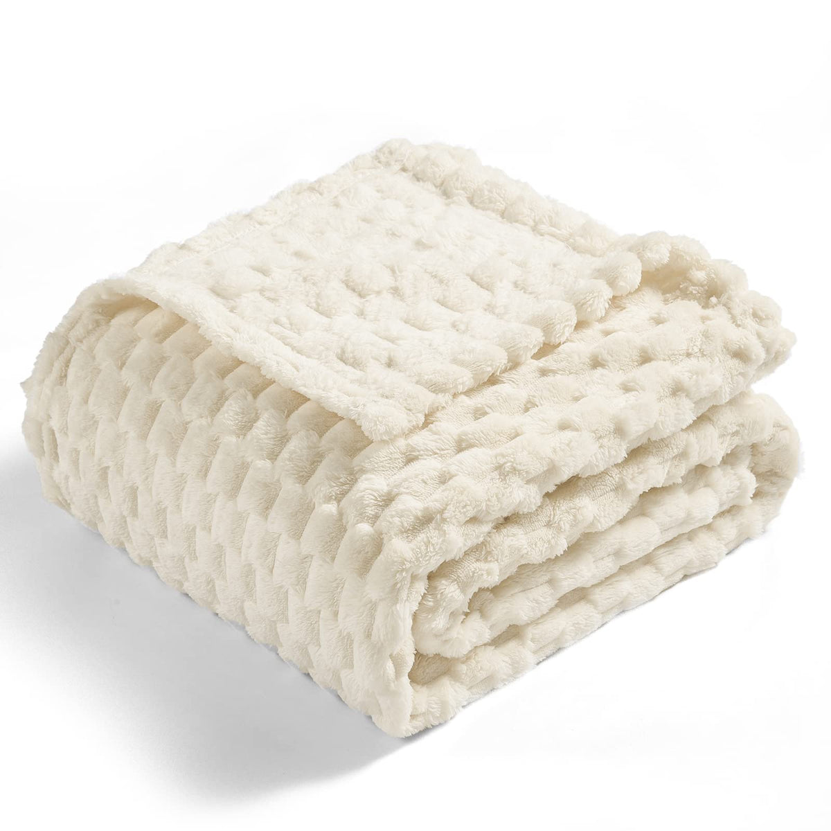Vessia Flannel Fleece Throw Blanket For Kids And Adults, 3D Jacquard Cream Fuzzy And Warm Blanket For Couch,Sofa,Bed,Chair, 300G