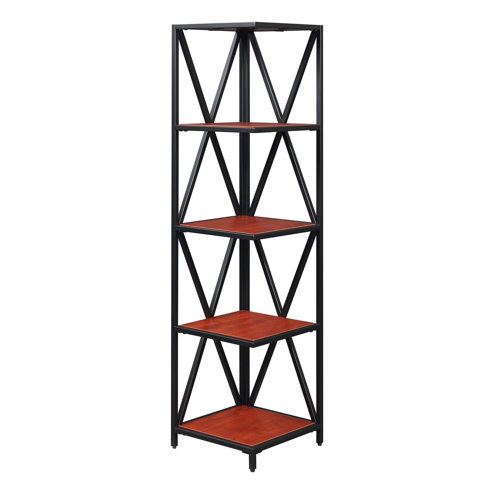 Convenience Concepts Tucson Metal 5 Tier Corner Bookcase, Cherry / Black