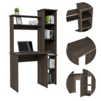 Aramis Ergonomically Designed Desk with Five Shelves, Two Superior Shelves - Smokey Oak