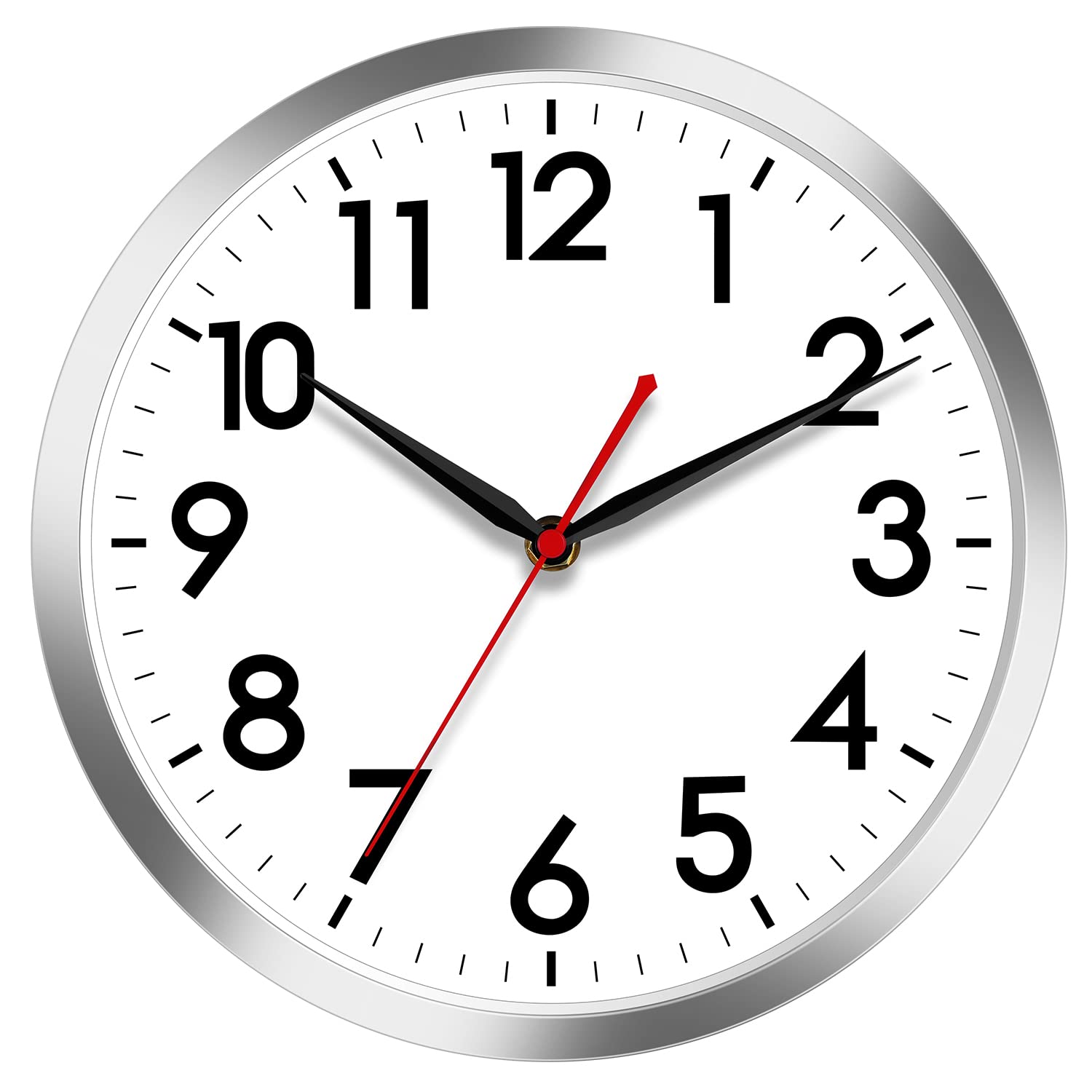 AKCISOT Wall Clock 14 Inch Large Silent Wall Clocks Battery Operated, Silver Modern Non-Ticking Clock Decorative for Living Room