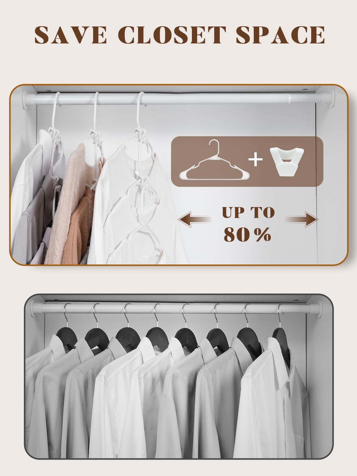 House Day White Plastic Hangers 50 Pack With 20 Pack Hanger Connector Hooks, Premium Slim Clothes Notched Hangers Space Saving,