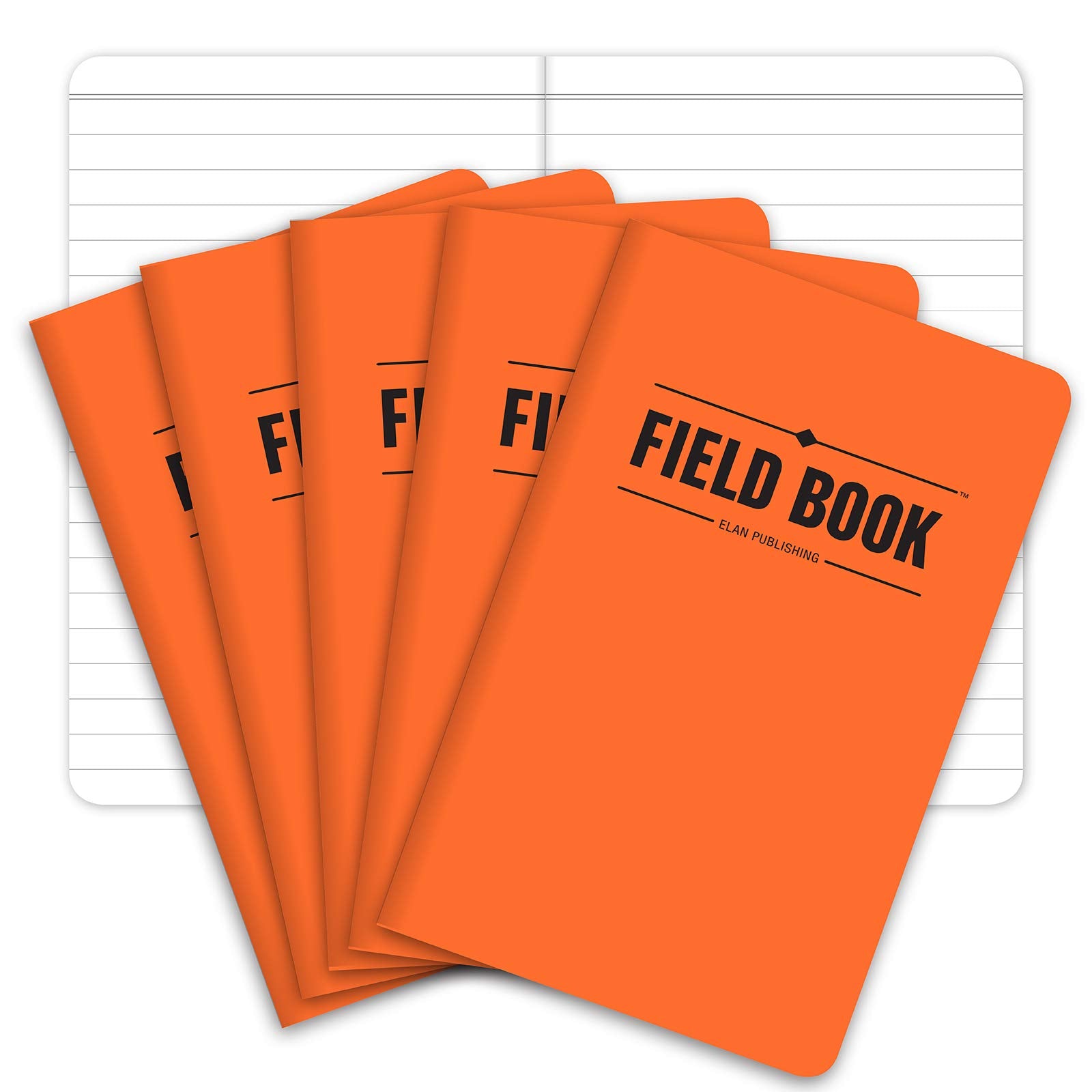 Elan Publishing Company Field Notebook/Pocket Journal - 3.5'X5.5' - Orange - Lined Memo Book - Pack Of 5