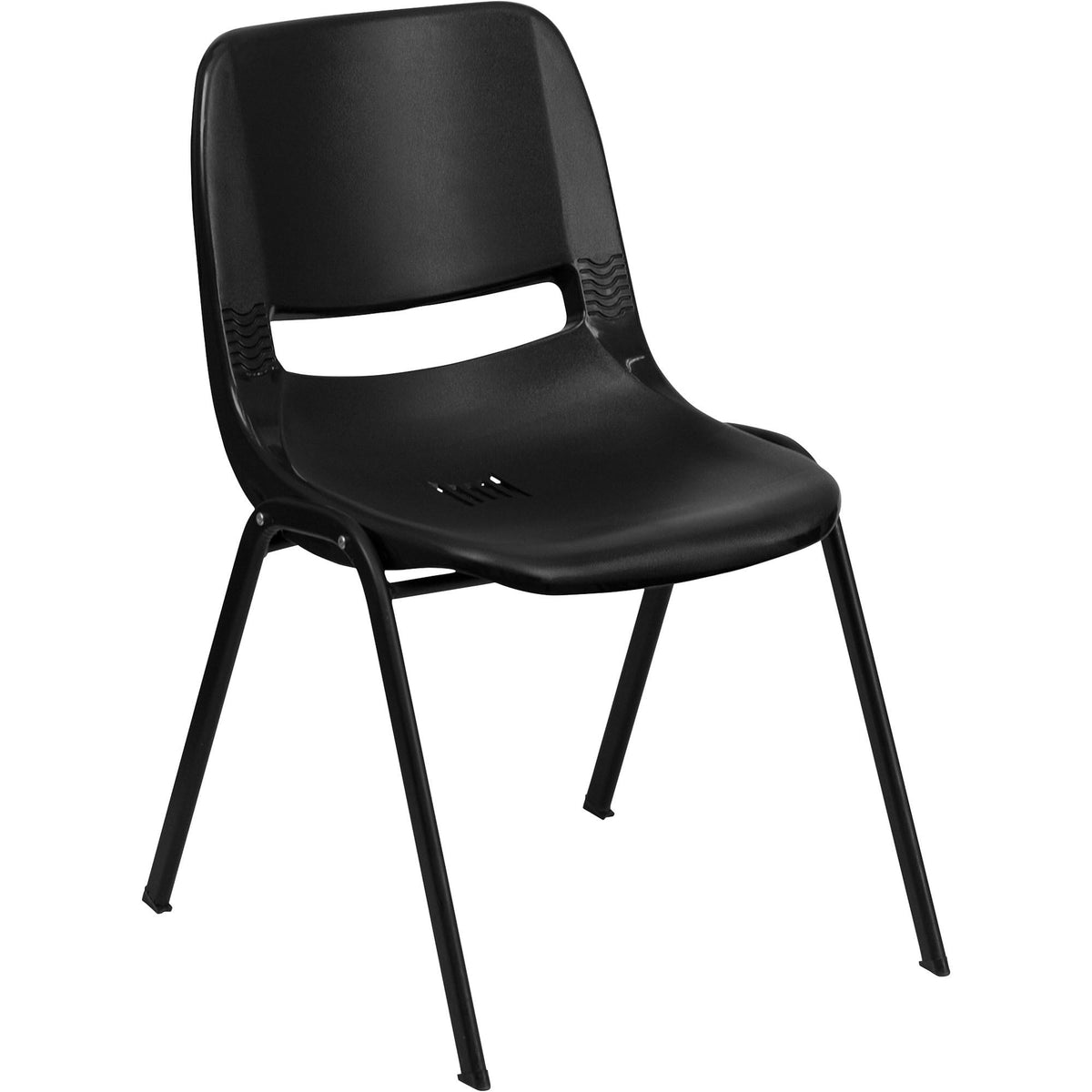 Flash Furniture HERCULES Series 440 lb. Capacity Kid's Black Ergonomic Shell Stack Chair with Black Frame and 14&quot; Seat Height